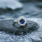 Platinum Sapphire and Diamond Cluster Ring - Jordans Jewellers