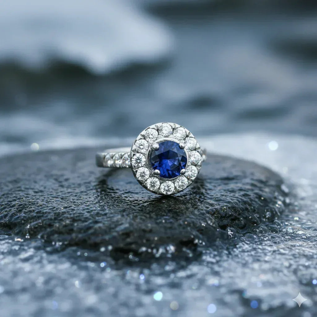 Platinum Sapphire and Diamond Cluster Ring - Jordans Jewellers