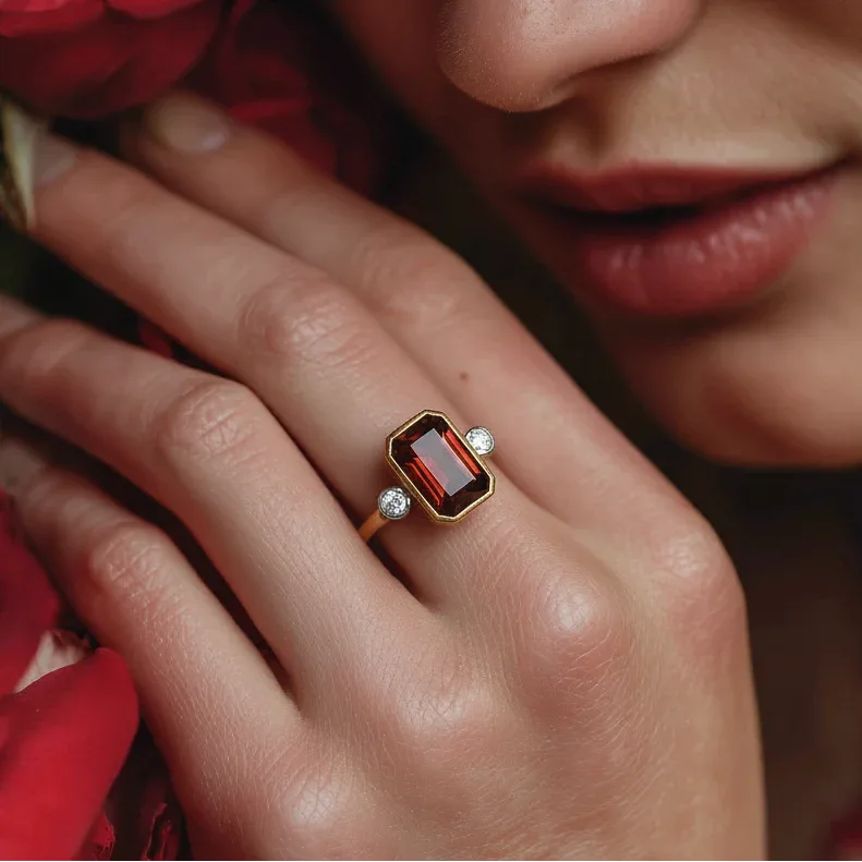 9ct Gold Garnet and Diamond Ring - Jordans Jewellers