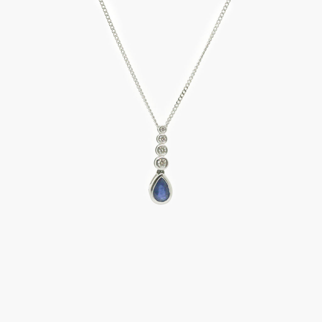 Graduated Diamond Bubble & Pear Shaped Sapphire Pendant Necklace