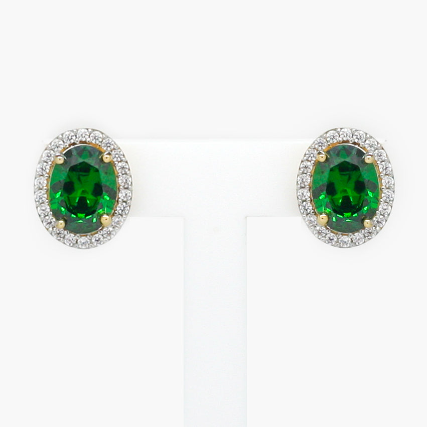 NEW 9 Carat Yellow Gold Green & White CZ Earrings