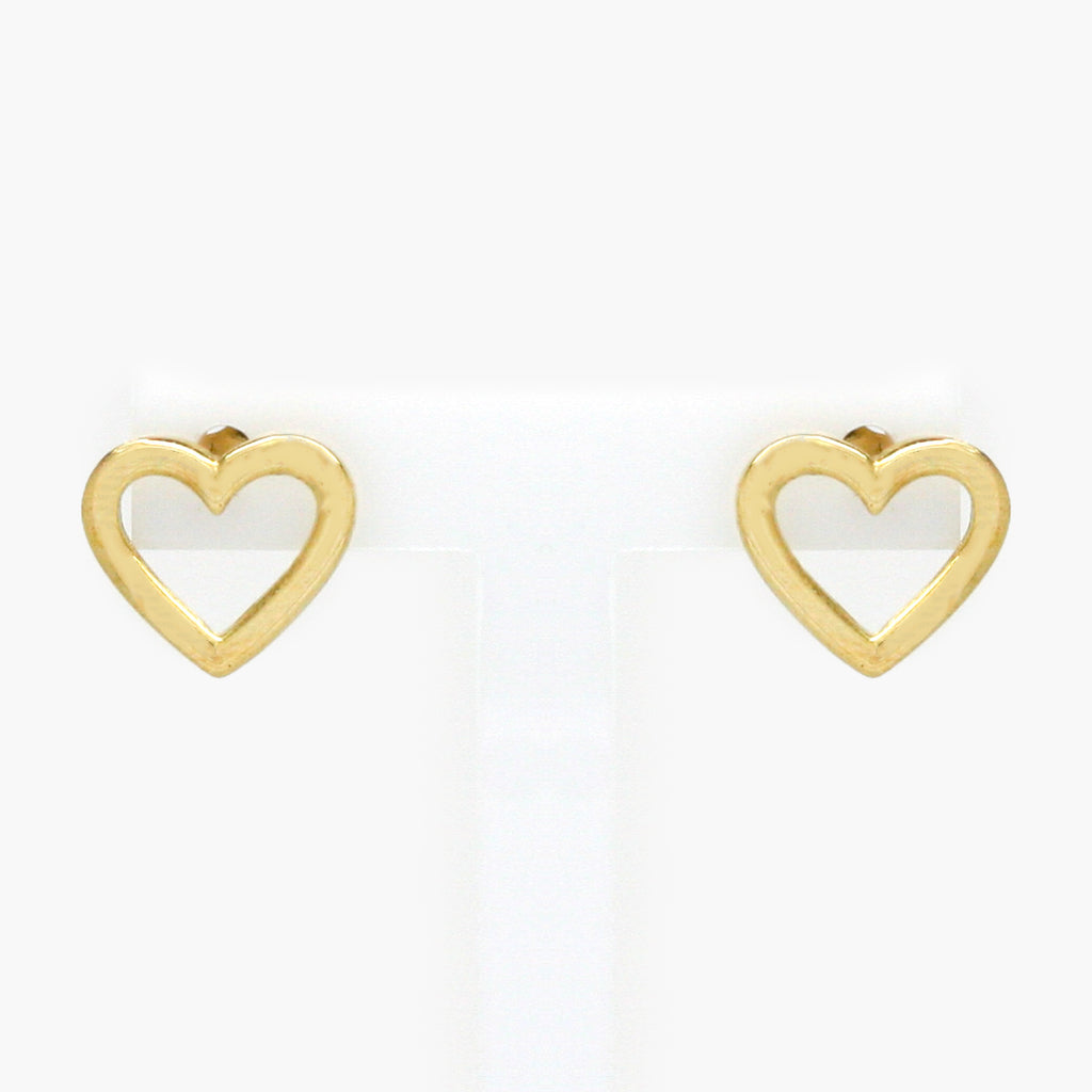 Heart yellow gold stud earrings on white stand