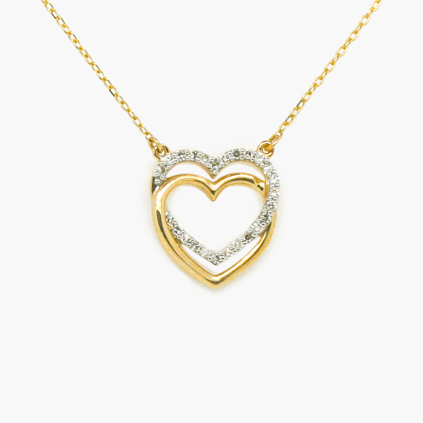 New 9 Carat Yellow Gold Double Heart Pendant Necklace - Jordans Jewellers