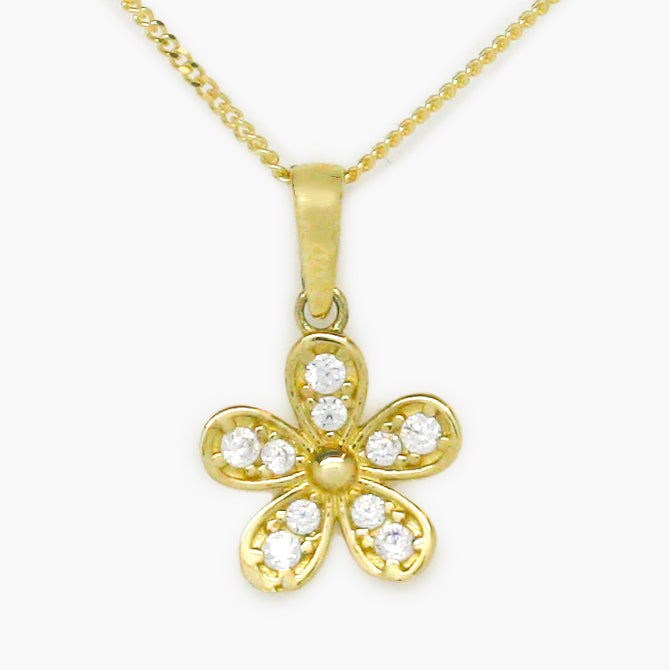 NEW 9ct Yellow Gold CZ Daisy Pendant Necklace