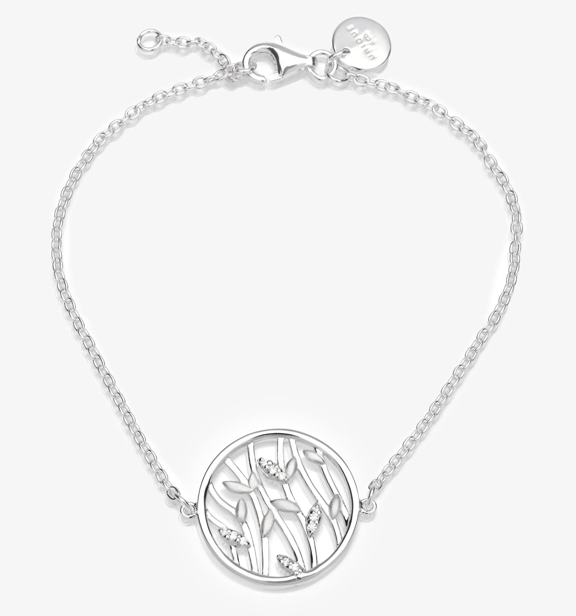 NEW CZ Silver Circle Plant Leaf Design Bracelet - Jordans Jewellers