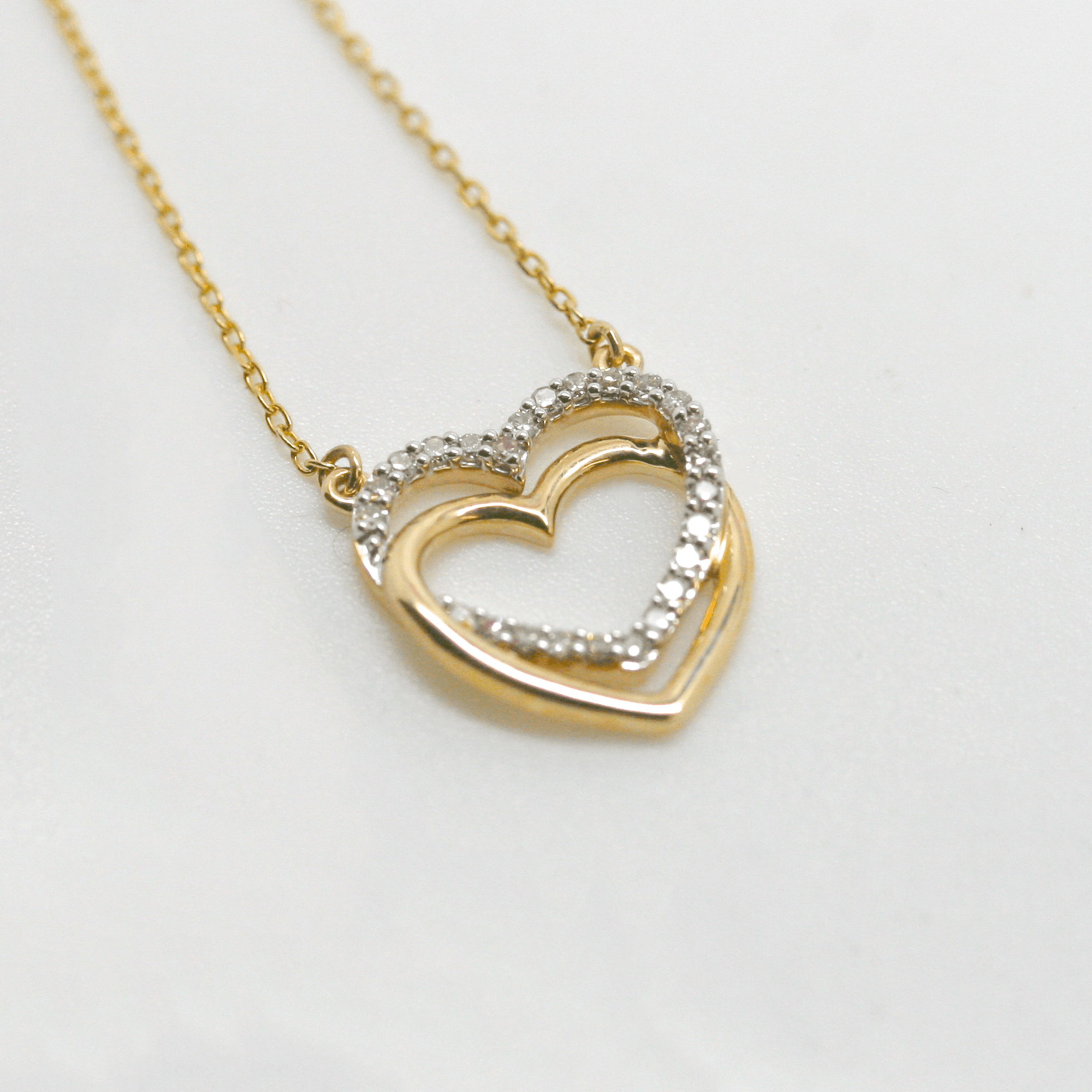 New 9 Carat Yellow Gold Double Heart Pendant Necklace - Jordans Jewellers