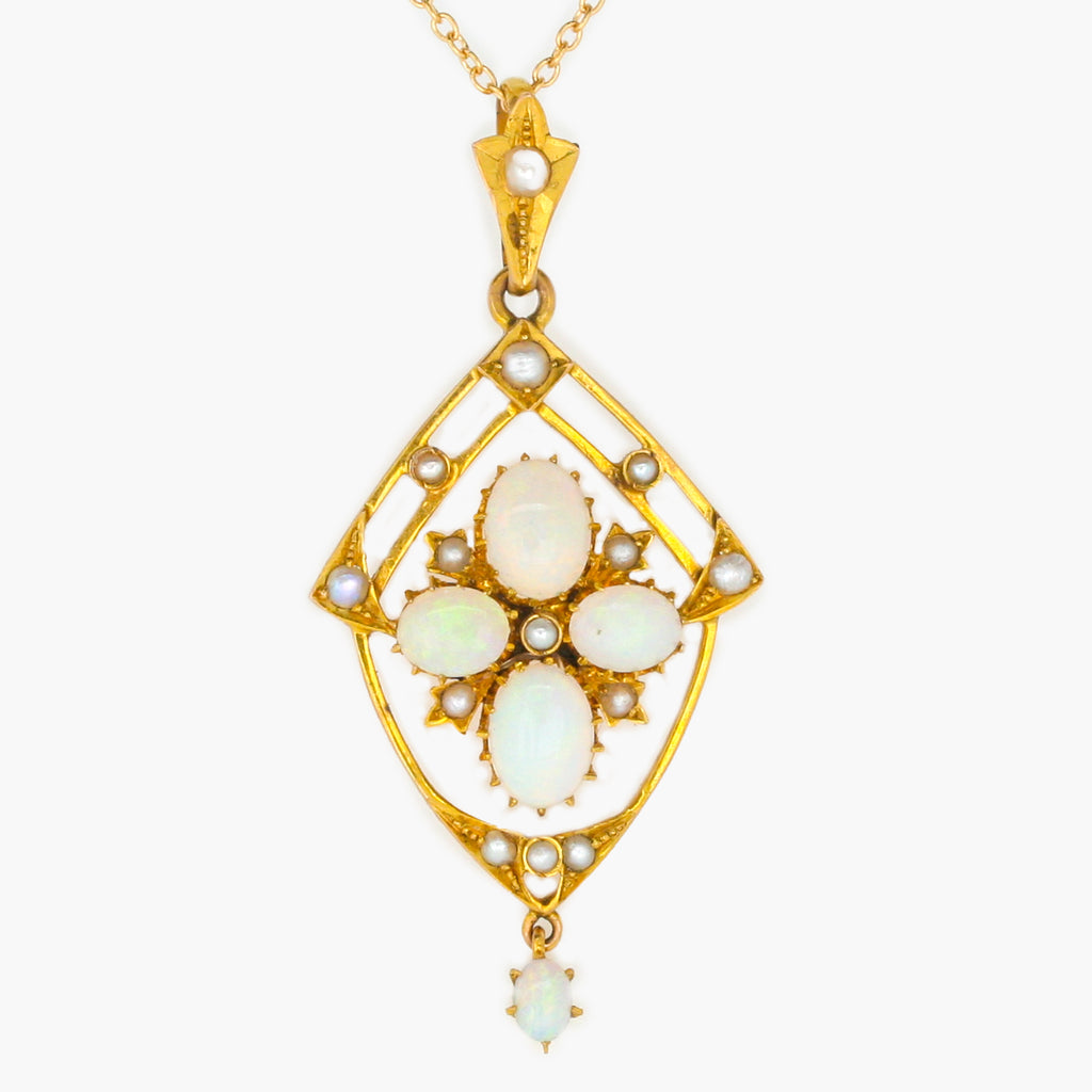 Antique Opal & Pearl Pendant Necklace