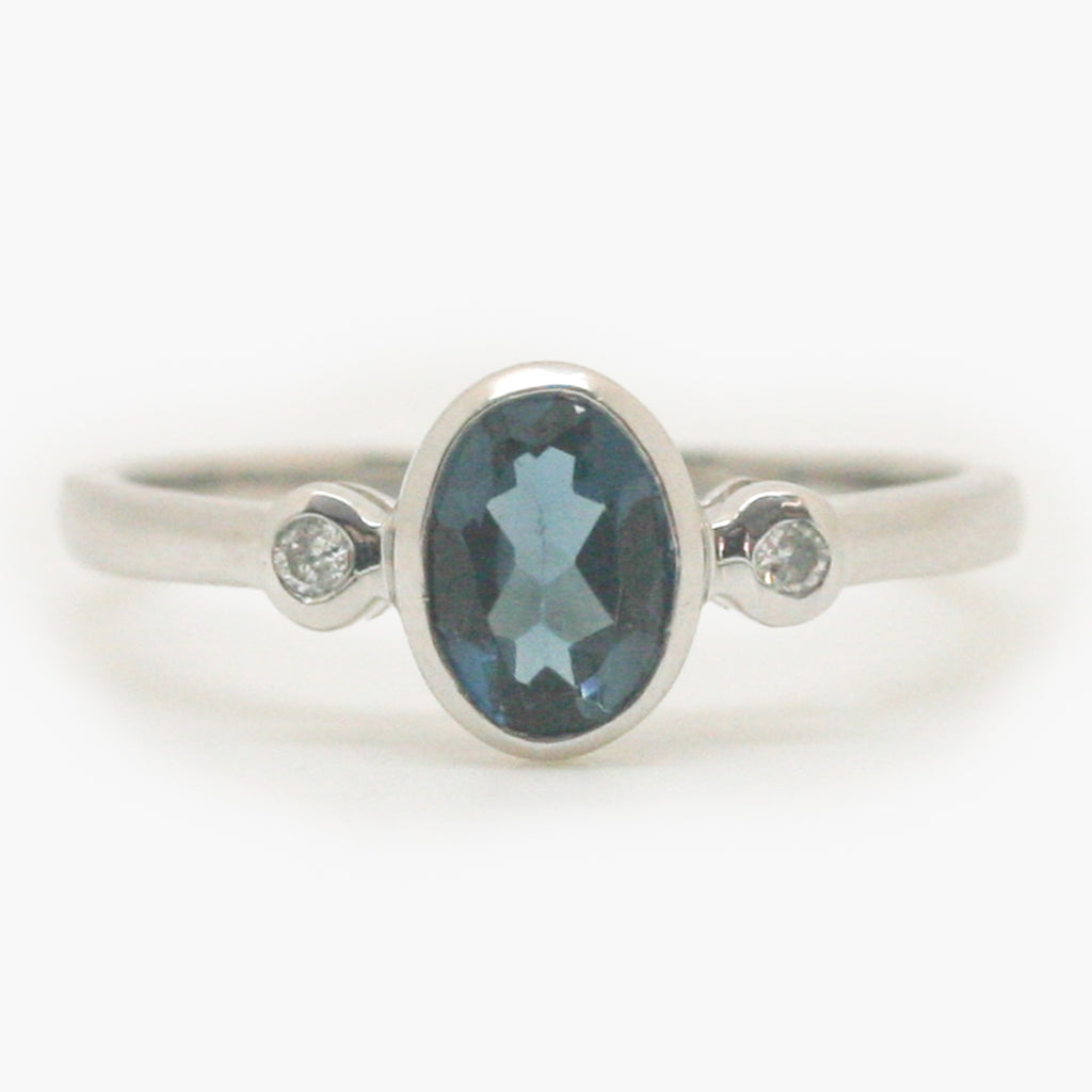 London Blue Topaz & Diamond Three Stone Ring