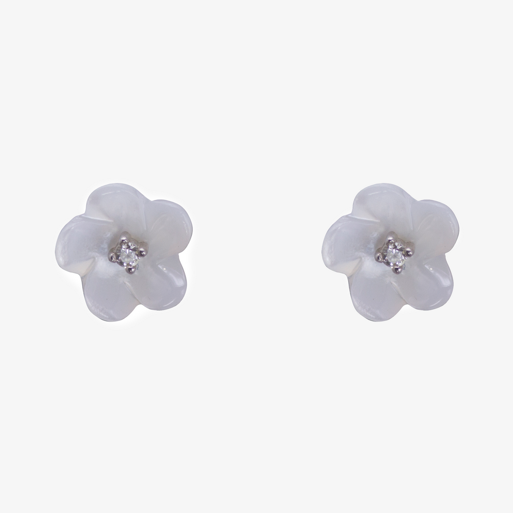 NEW Silver Mother of Pearl Flower Stud Earrings