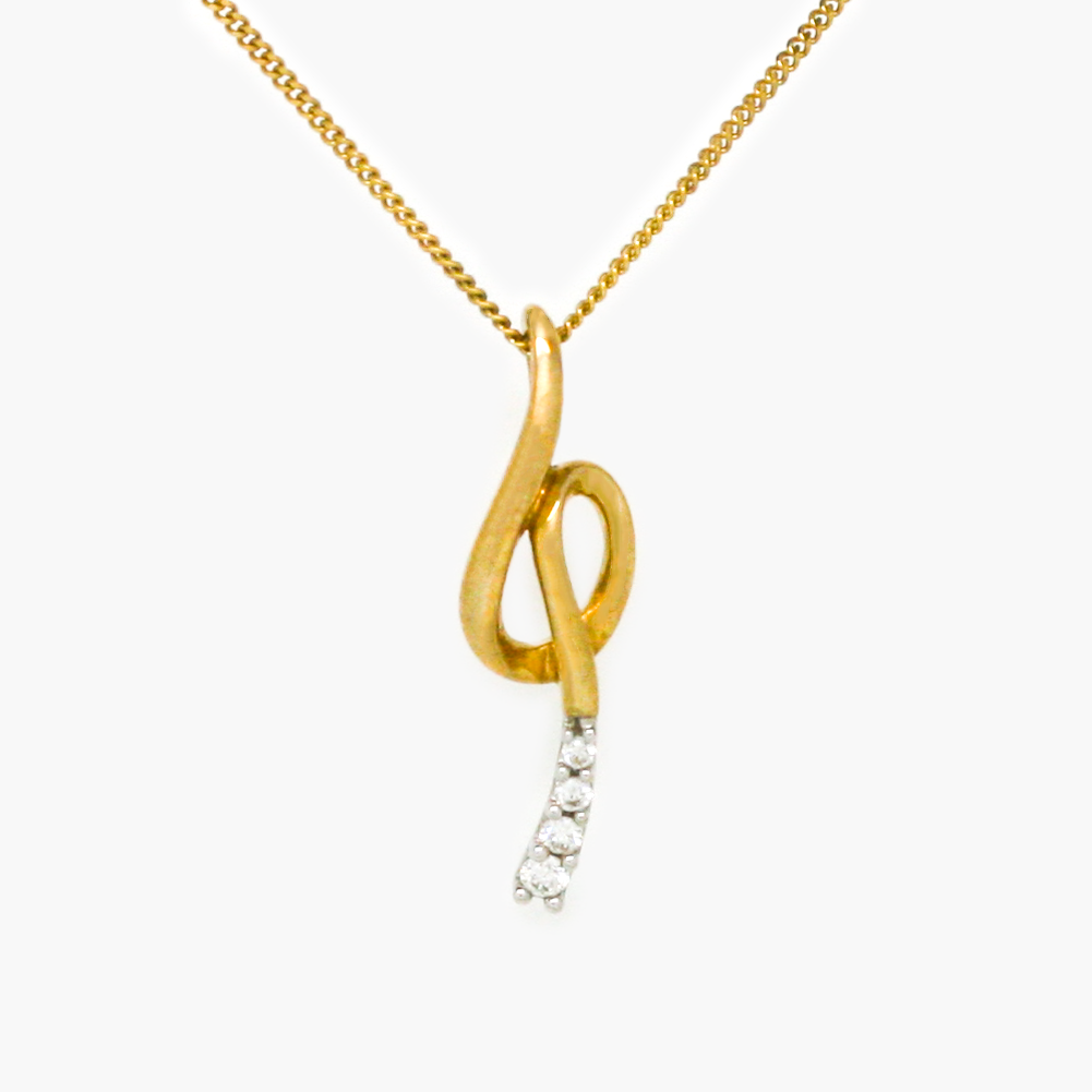 NEW 9ct Yellow Gold Diamond Music Note Pendant Necklace