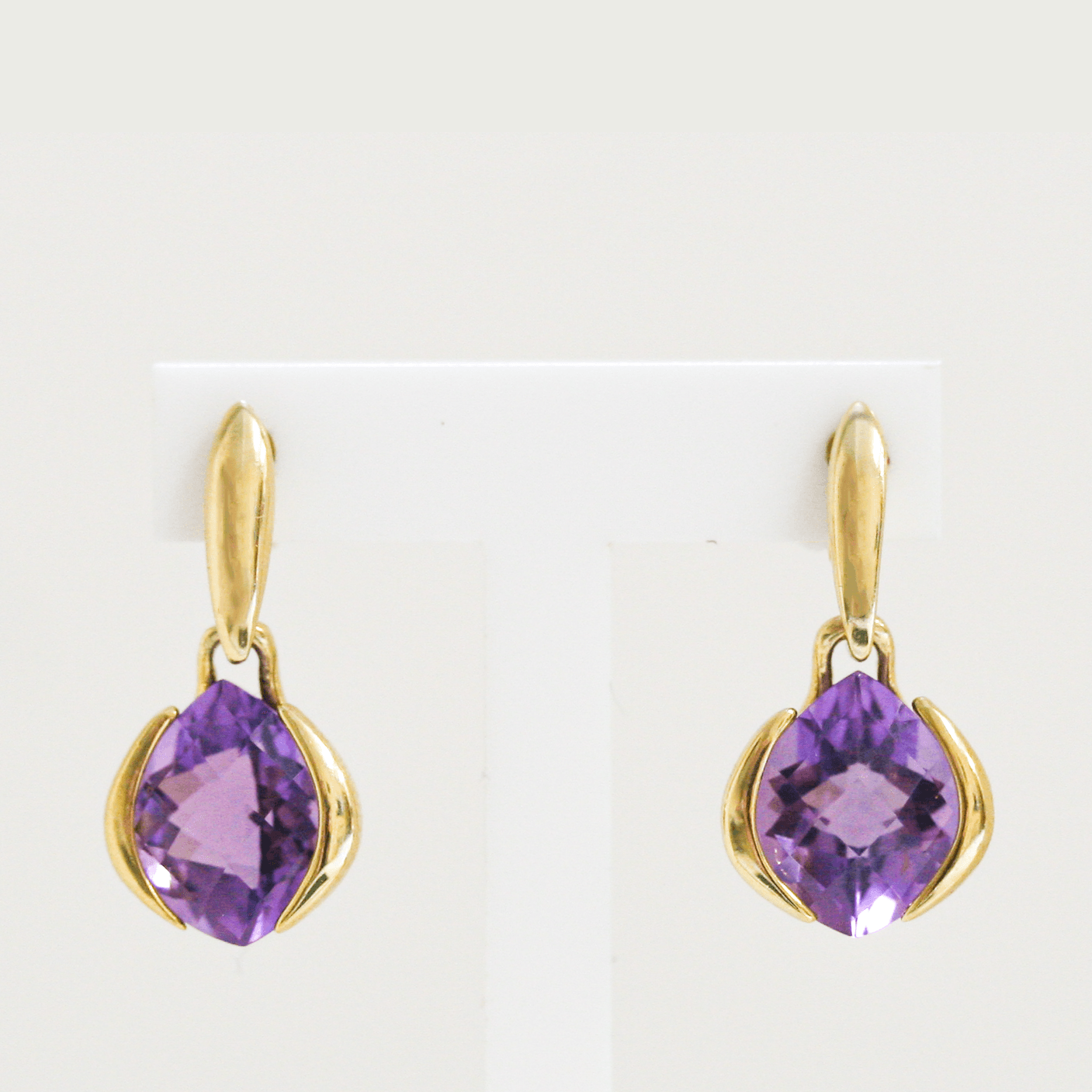 NEW 9 Carat Yellow Gold Amethyst Drop Earrings - Jordans Jewellers