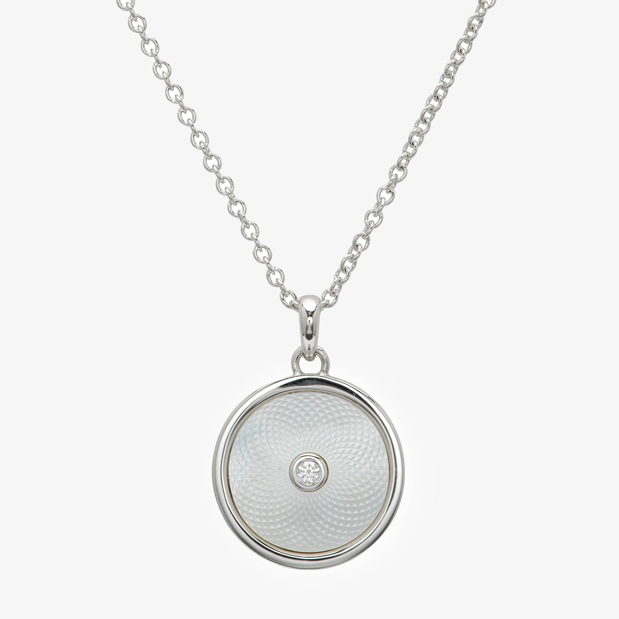 NEW Silver CZ Mother of Pearl Circles Pendant Necklace - Jordans Jewellers