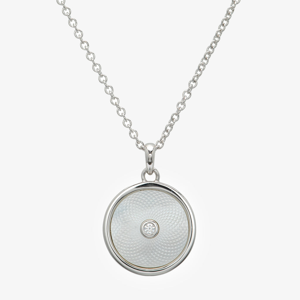 NEW Silver CZ Mother of Pearl Circles Pendant Necklace