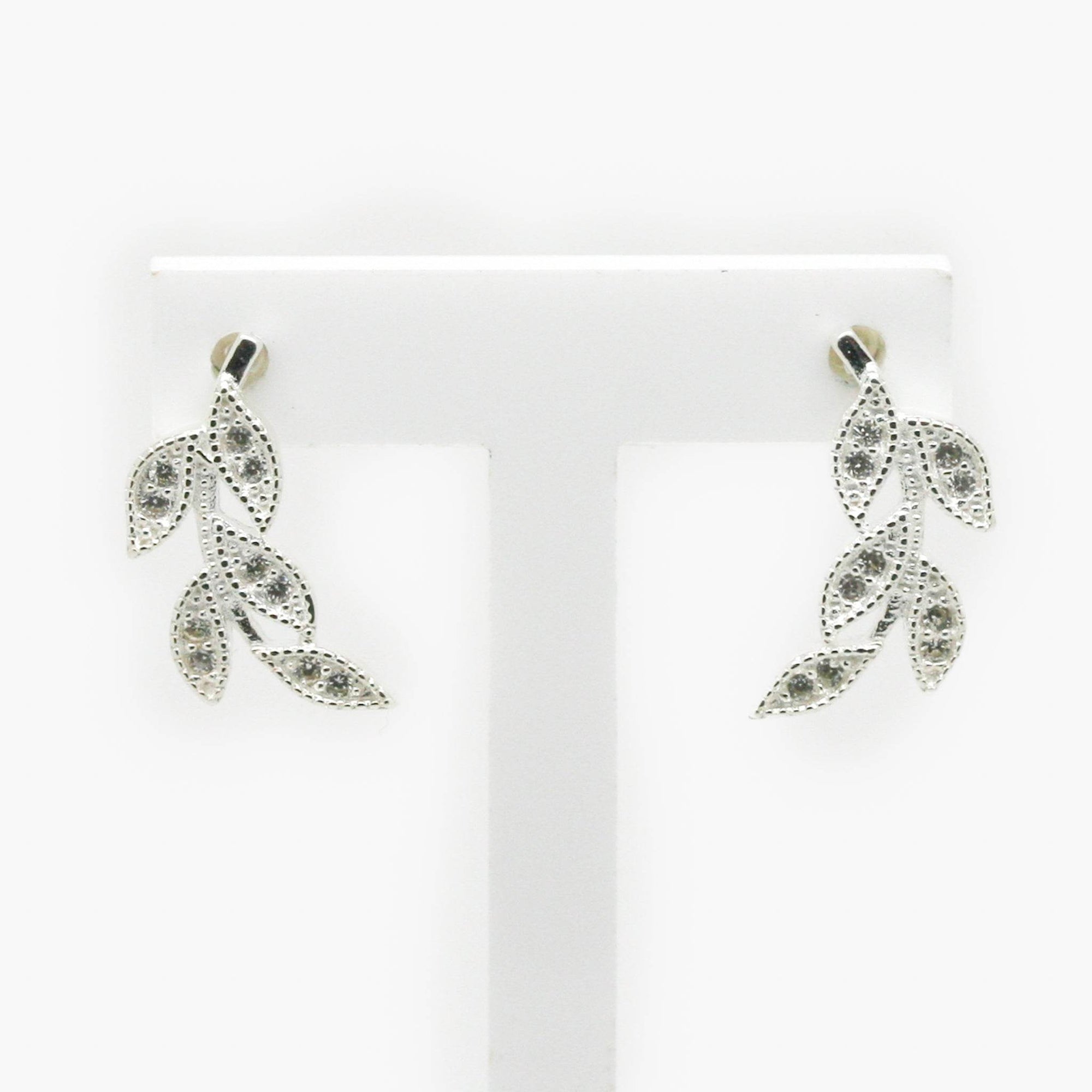 NEW Silver & Cubic Zirconia Leaf Stud Earrings - Jordans Jewellers