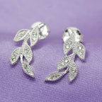 NEW Silver & Cubic Zirconia Leaf Stud Earrings - Jordans Jewellers