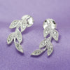 NEW Silver & Cubic Zirconia Leaf Stud Earrings