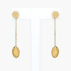 A front shot of a pair of 9 carat yellow gold drop earrings