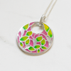 NEW Silver Pink & Green CZ Floral Pendant Necklace