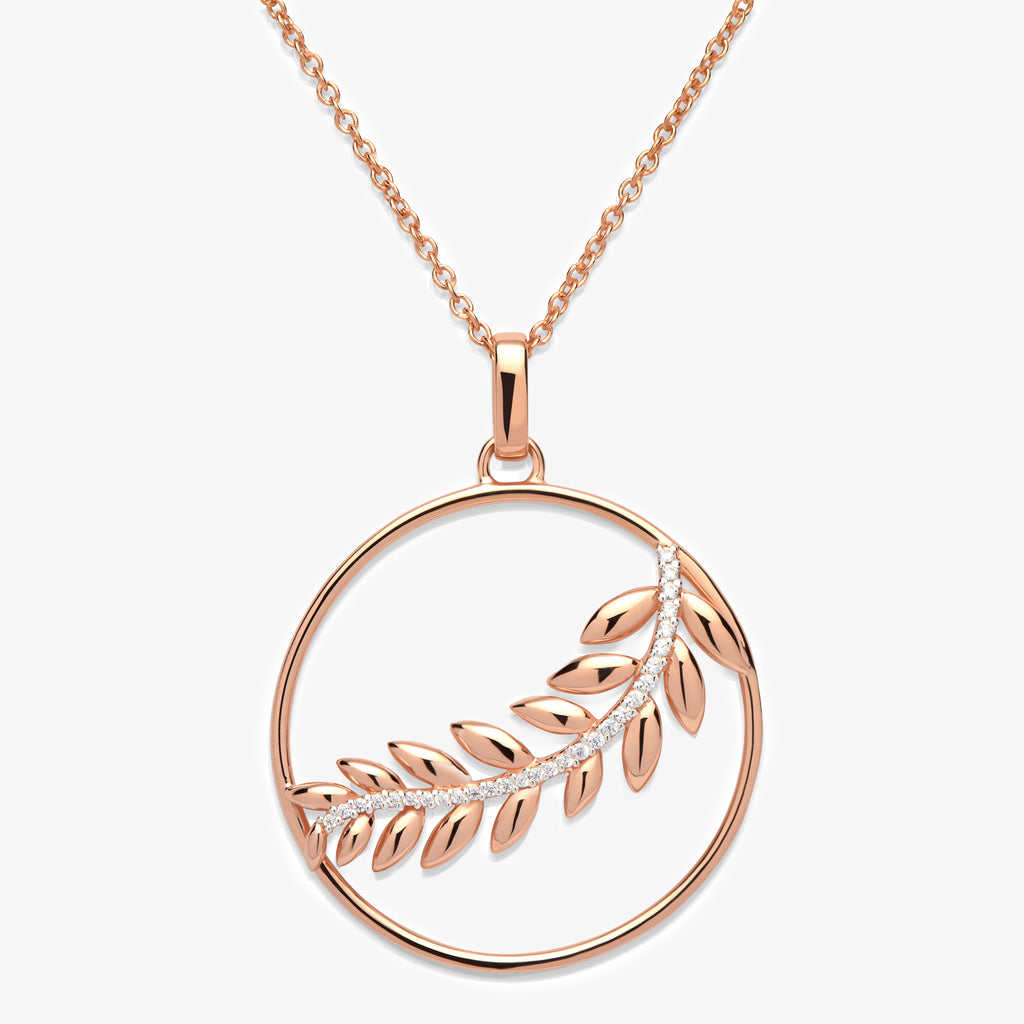 NEW Rose Gold Plated CZ Leaf Pendant Necklace