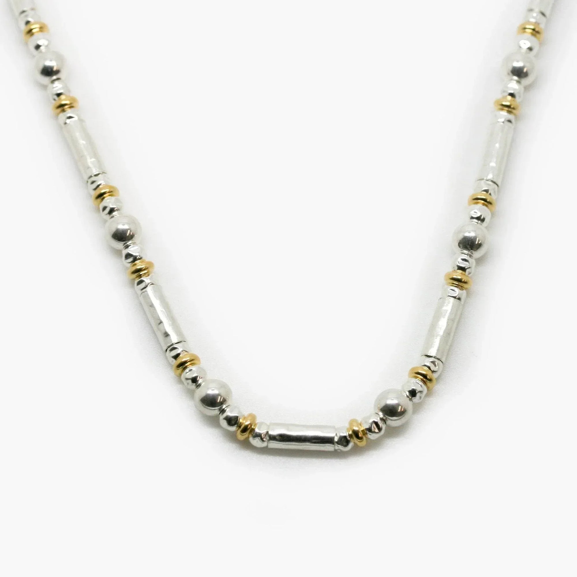 Silver Ball & Bar Necklace with Intermittent Rolled Gold - Jordans Jewellers