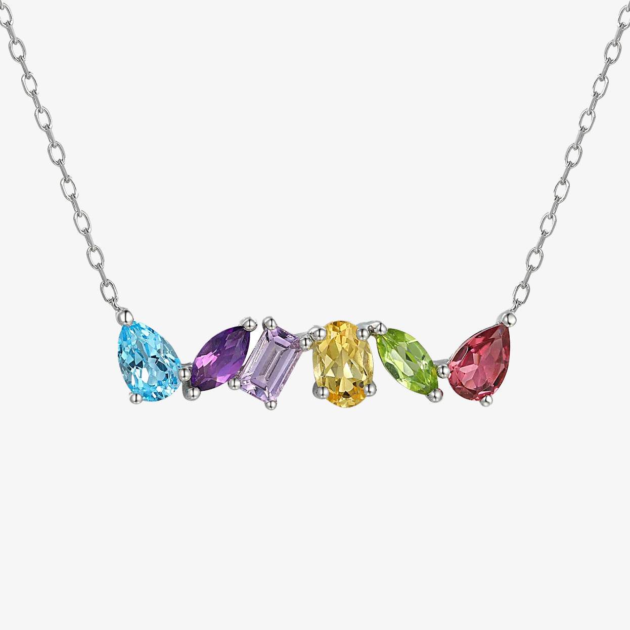 NEW 9ct White Gold Multistone Mixed Gemstone Necklace - Jordans Jewellers