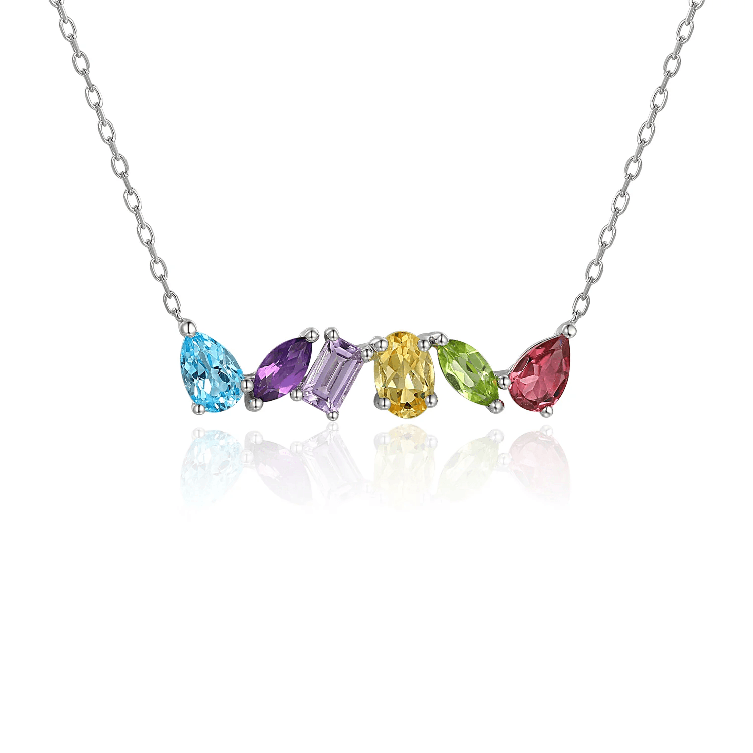 NEW 9ct White Gold Multistone Mixed Gemstone Necklace - Jordans Jewellers