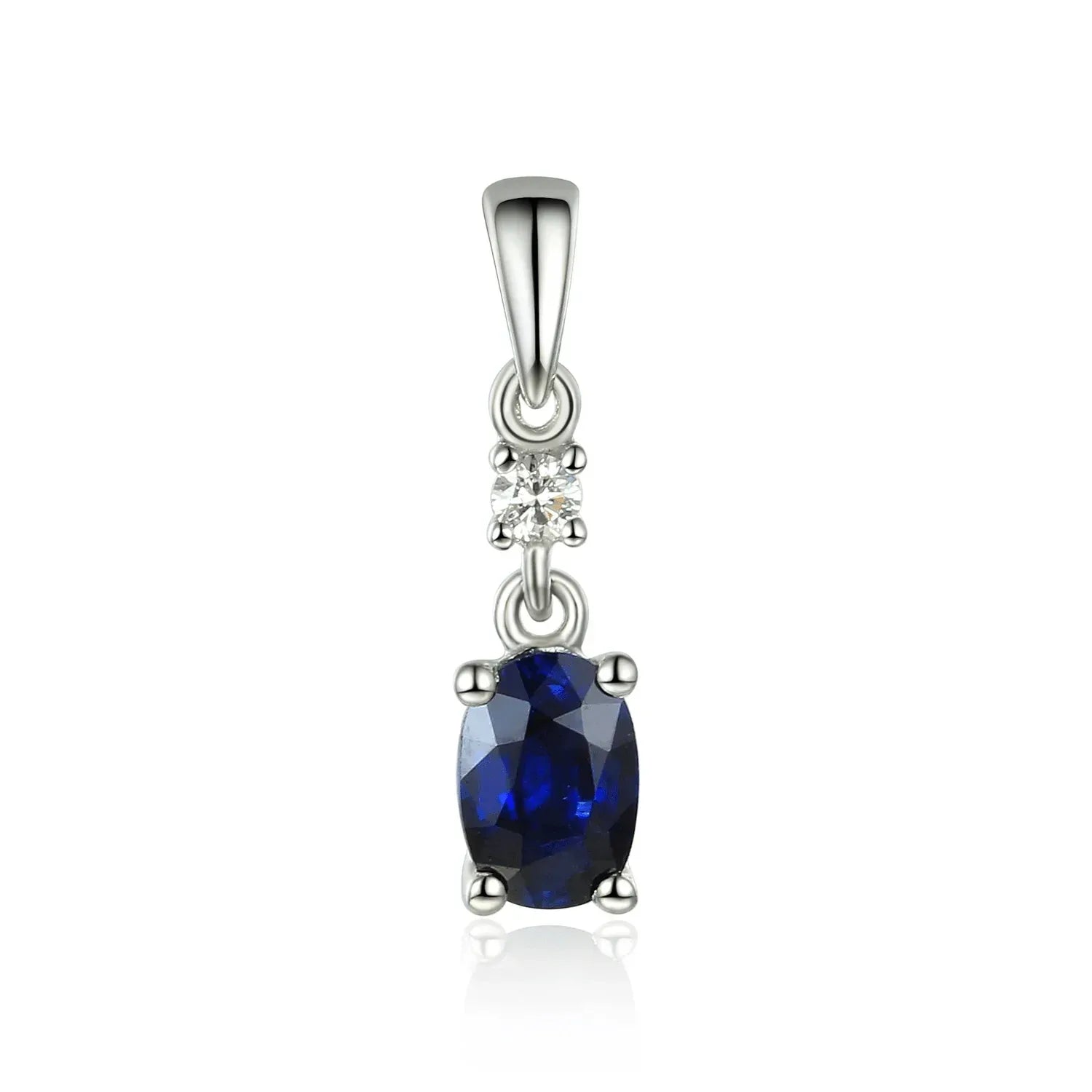 NEW 9ct White Gold Oval Sapphire and Diamond Drop Pendant Necklace - Jordans Jewellers