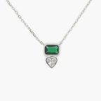 NEW Silver Emerald CZ Heart Necklace - Jordans Jewellers