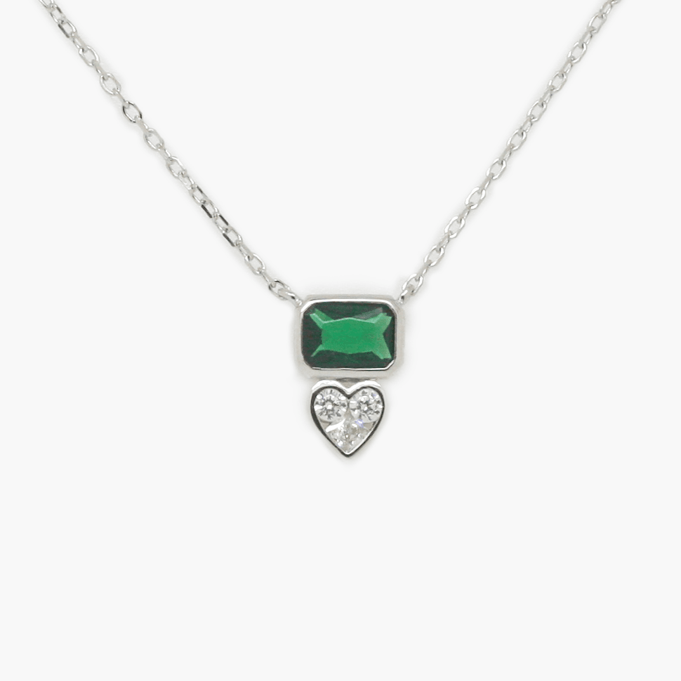NEW Silver Emerald CZ Heart Necklace - Jordans Jewellers