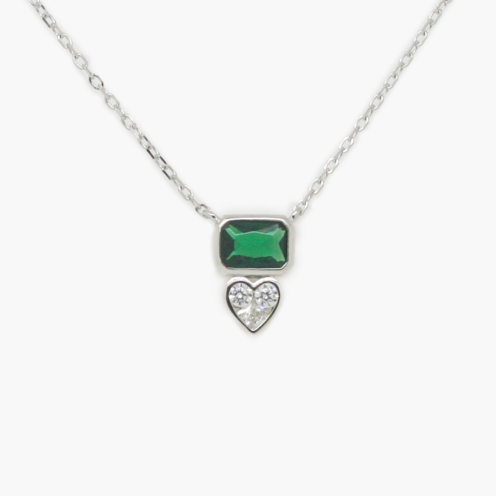 NEW Silver Emerald CZ Heart Necklace