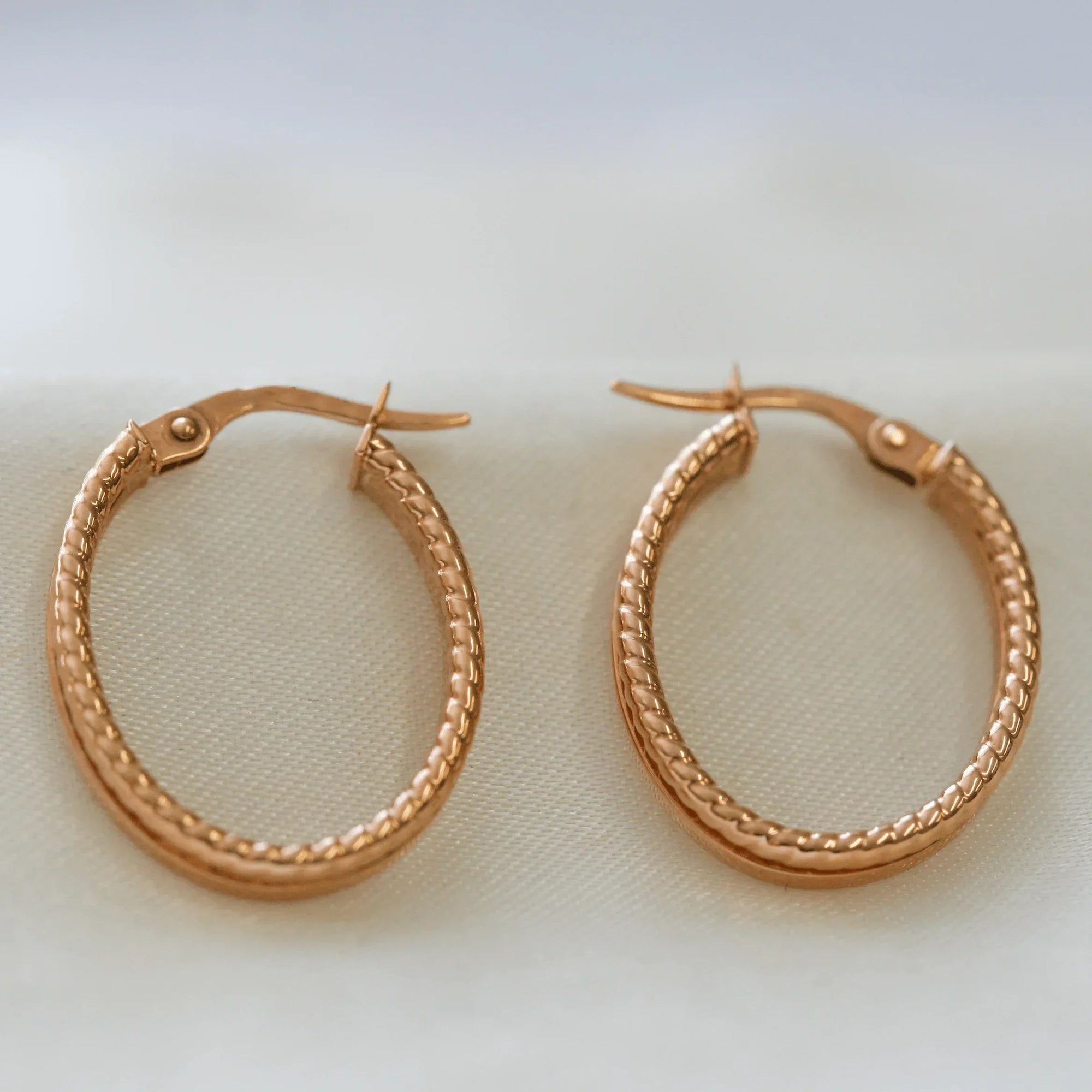 NEW 9 Carat Rose Gold Oval Hoop Earrings - Jordans Jewellers