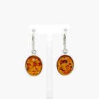 Oval Amber & Silver Amber Drop Earrings - Jordans Jewellers