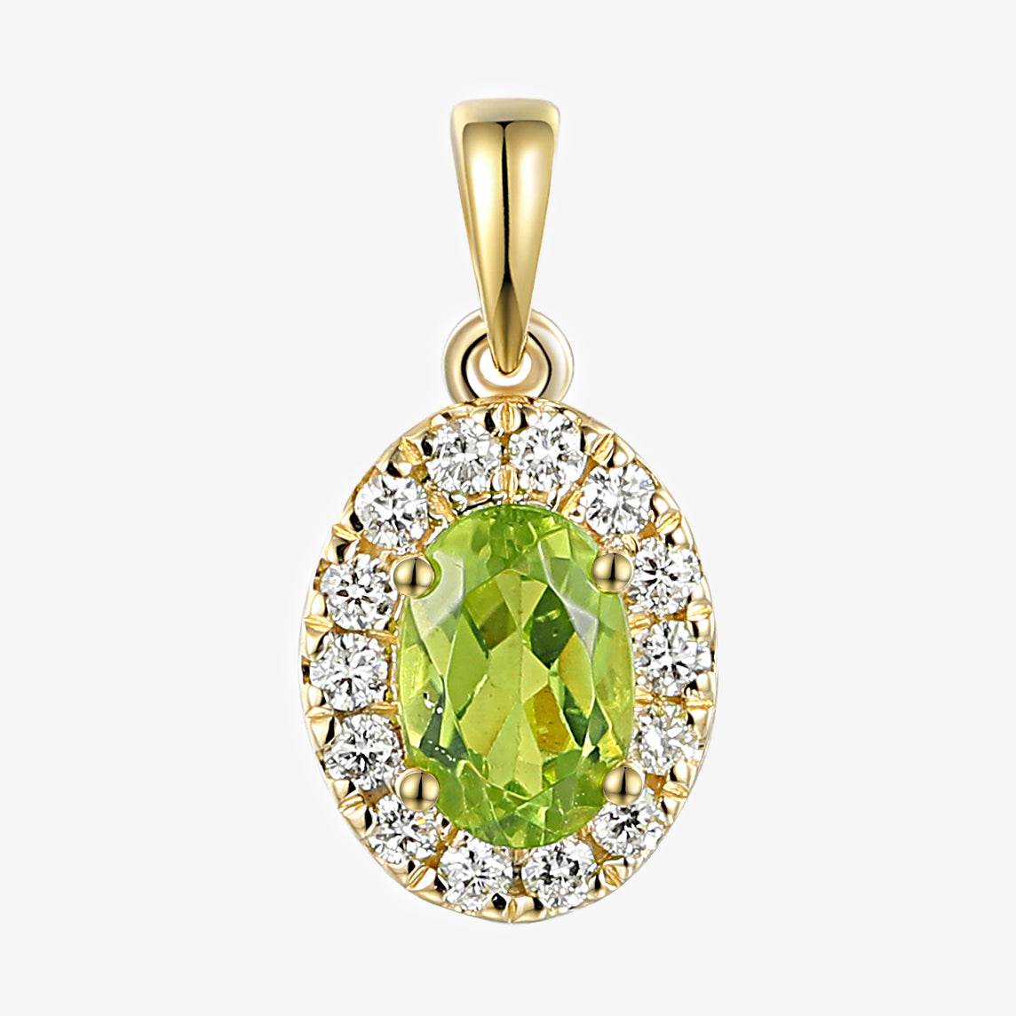 NEW 9ct Yellow Gold Oval Peridot and Diamond Cluster Pendant Necklace - Jordans Jewellers
