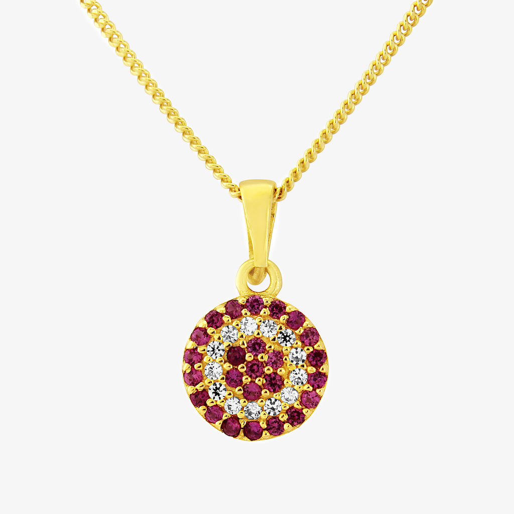 NEW 9ct Yellow Gold Round Pendant filled with Pink and White CZs