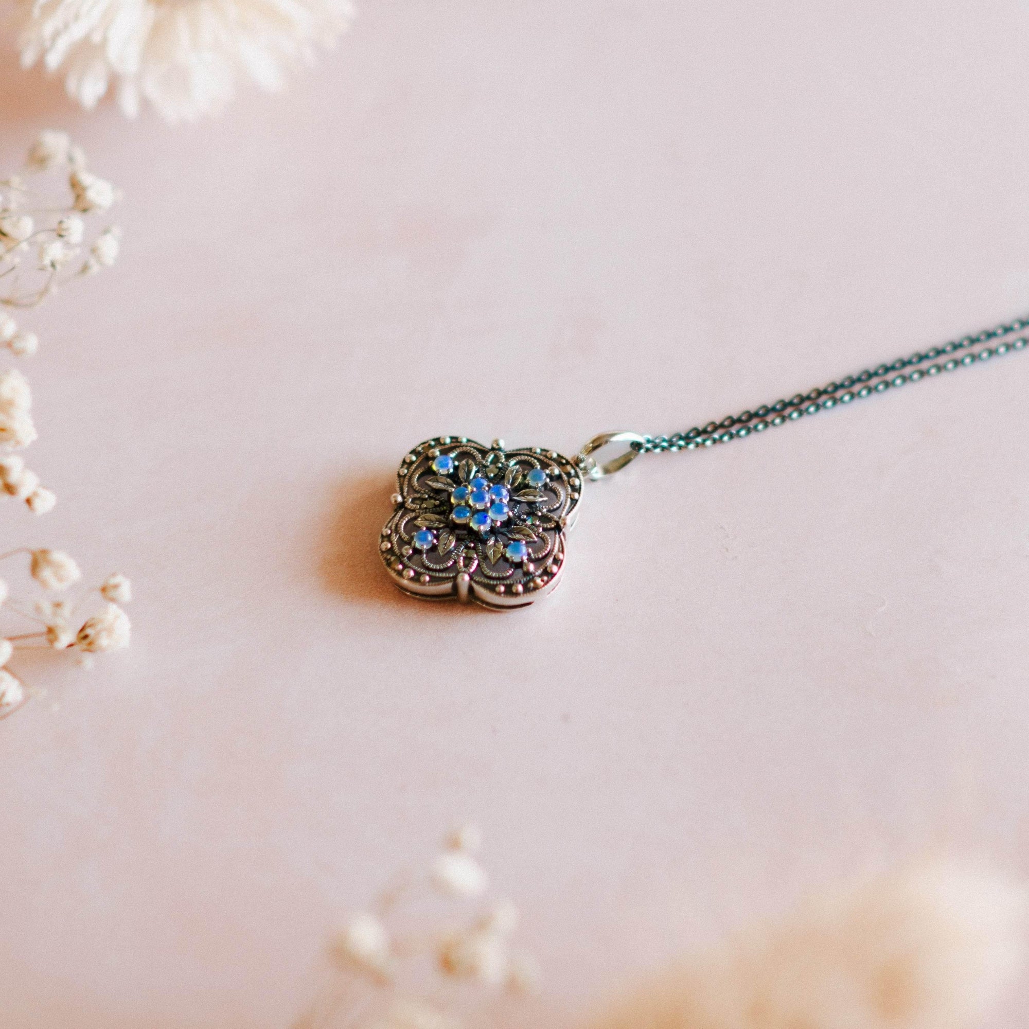 NEW Marcasite Opal Pendant Necklace - Jordans Jewellers
