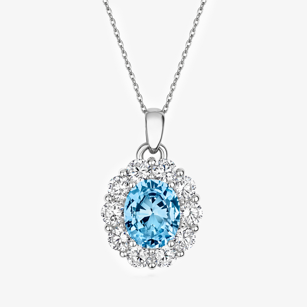 NEW Lapidary Silver Blue Oval Cubic Zirconia Pendant & Chain