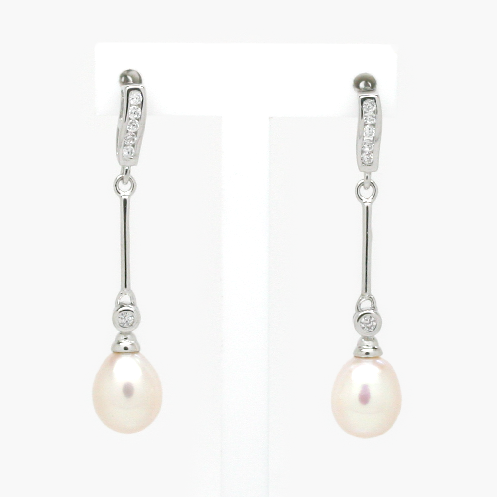 NEW Silver CZ Pearl Drop Earrings