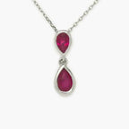 NEW 9 Carat White Gold Ruby Drop Pendant Necklace - Jordans Jewellers