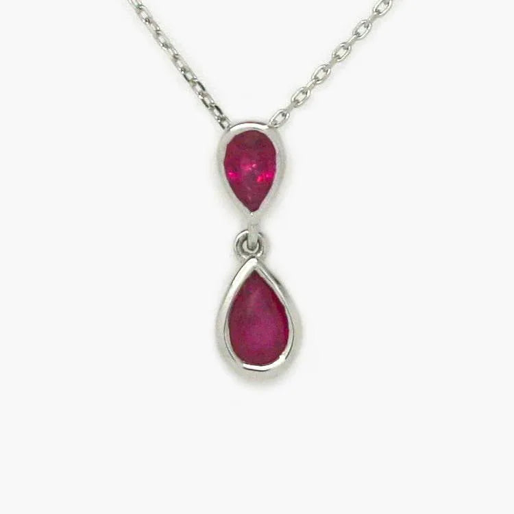 NEW 9 Carat White Gold Ruby Drop Pendant Necklace - Jordans Jewellers