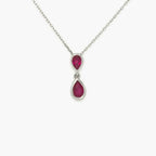 NEW 9 Carat White Gold Ruby Drop Pendant Necklace - Jordans Jewellers