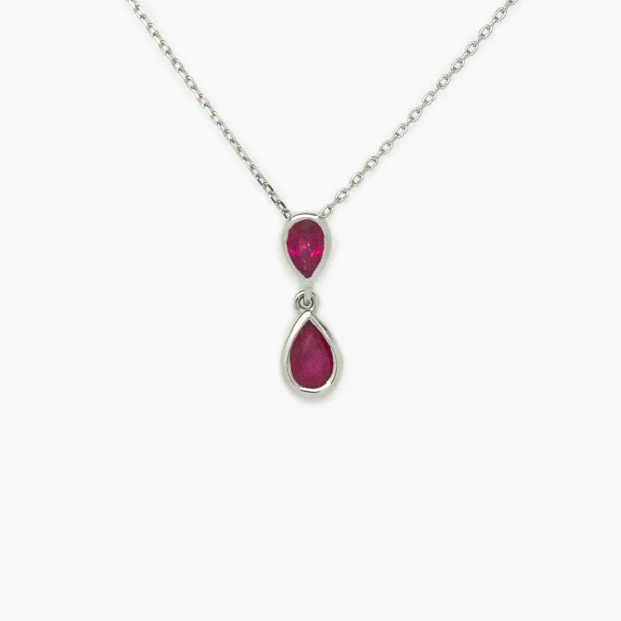 NEW 9 Carat White Gold Ruby Drop Pendant Necklace - Jordans Jewellers