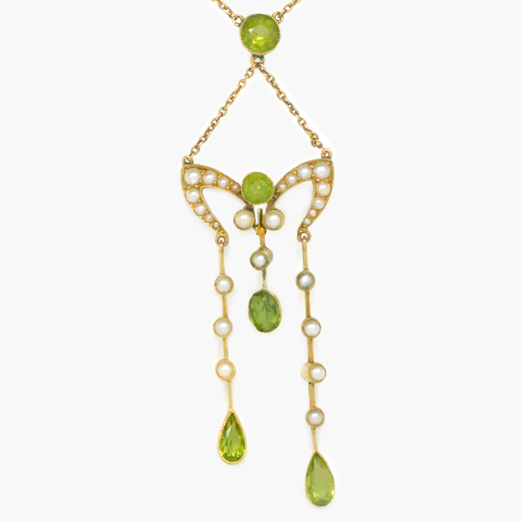 peridot and pearl yellow gold antique lavalier