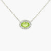 NEW 9ct White Gold Horizontal Oval Shape Peridot Pendant with Diamond Cluster Necklace
