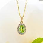 NEW 9ct Yellow Gold Oval Peridot and Diamond Cluster Pendant Necklace - Jordans Jewellers