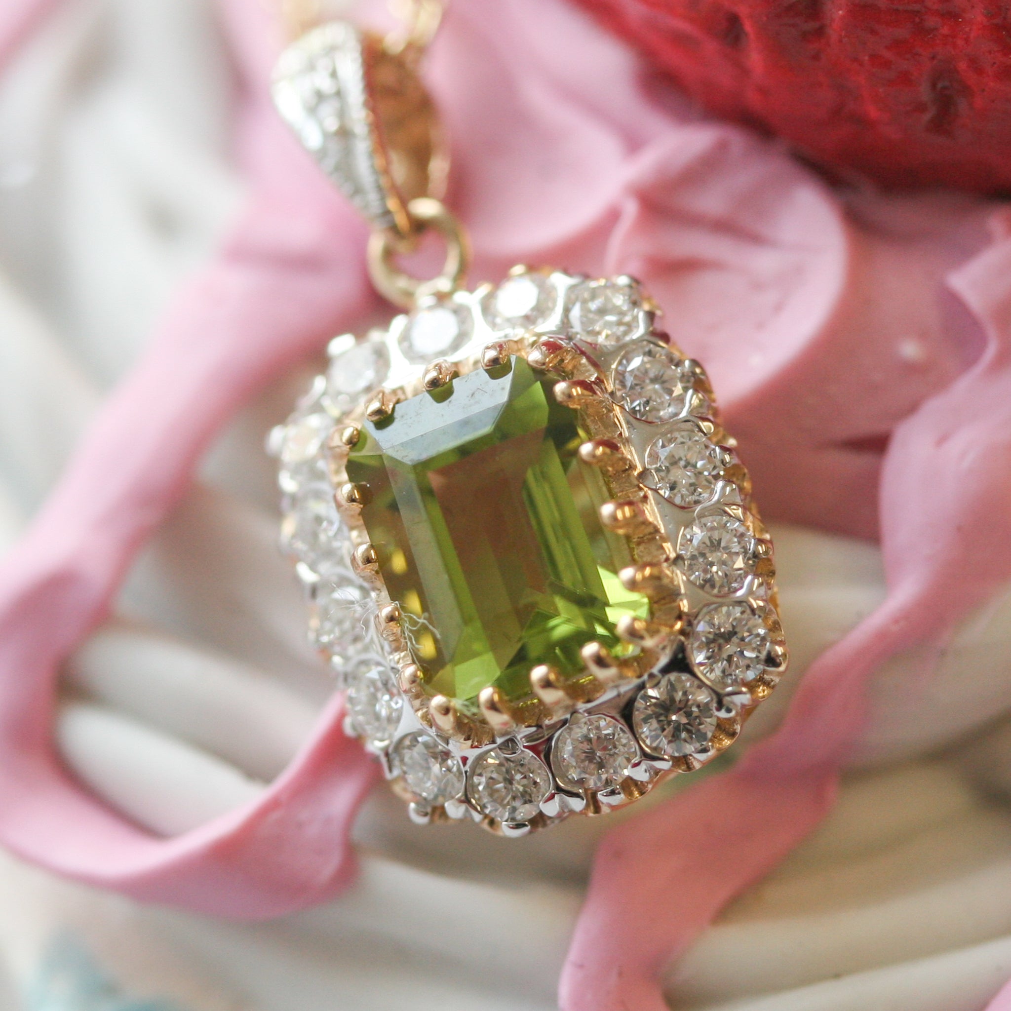 Peridot & Diamond Halo Necklace