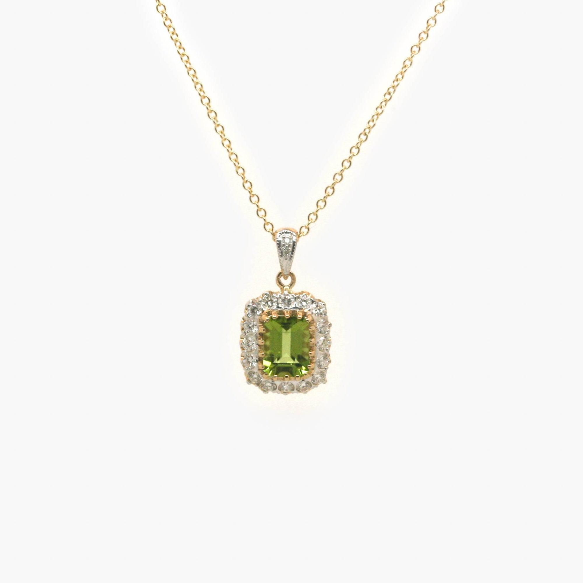 Peridot & Diamond Cluster Pendant Necklace - Jordans Jewellers