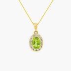 NEW 9ct Yellow Gold Oval Peridot and Diamond Cluster Pendant Necklace - Jordans Jewellers