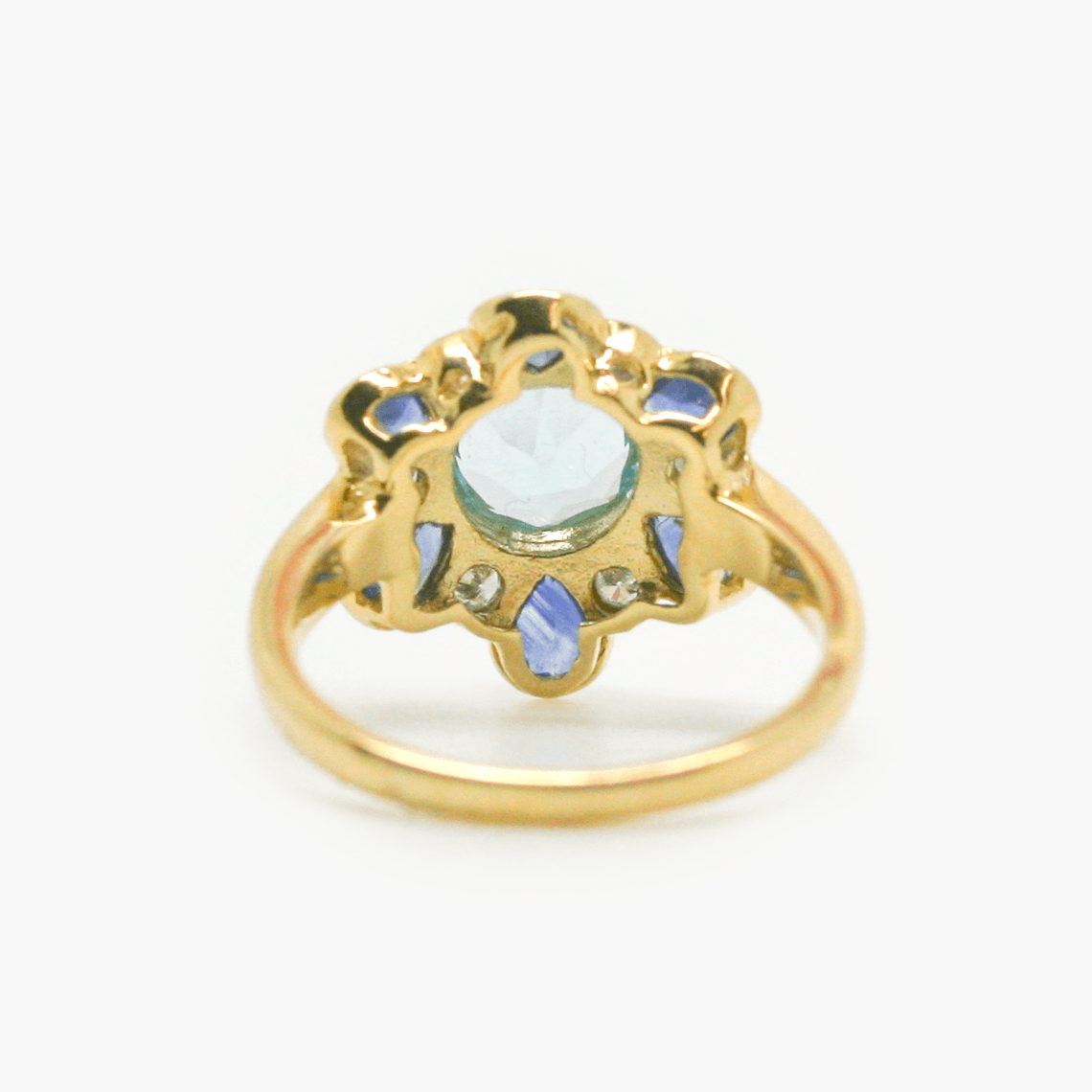 New 9 Carat Yellow Gold Blue Topaz, Sapphire and Diamond Flower Ring - Jordans Jewellers