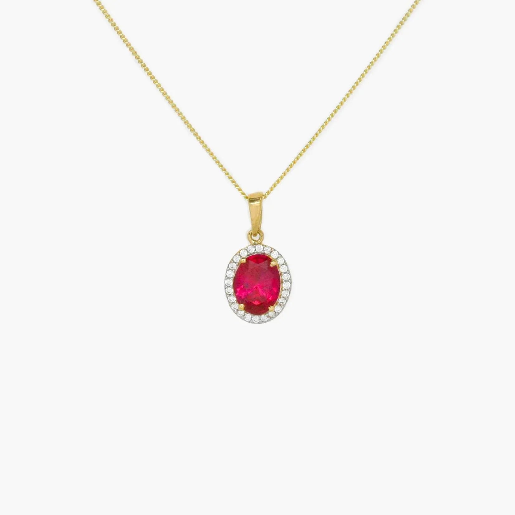 NEW 9 Carat Yellow Gold Red & White CZ Pendant Necklace - Jordans Jewellers
