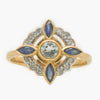 NEW 9 Carat Yellow Gold Aquamarine, Sapphire & Diamond Ring